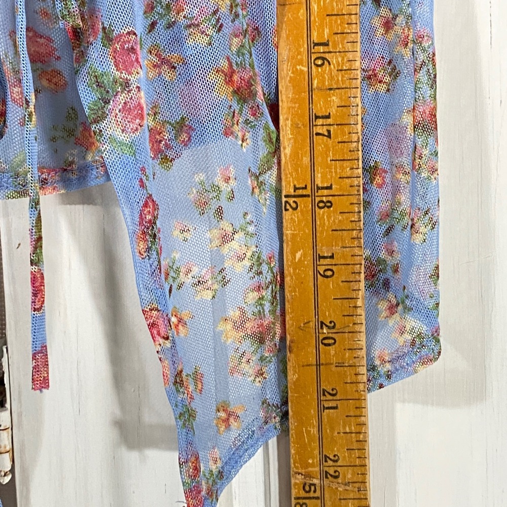 Live‎ In The Moment Blue Floral Mesh Tie Front Babydoll Cami Top Womens Medium - Picture 7 of 8